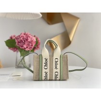 Chloé Mini Woody Linen Tote Green