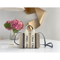 Chloé Mini Woody Linen Tote Navy Blue