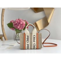 Chloé Mini Woody Linen Tote Orange