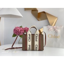 Chloé Small Woody Linen Tote Brown