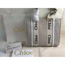 Chloé Woody Linen Tote Bag White