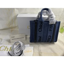 Chloe Woody Tote Bag with Strap Denim Blue