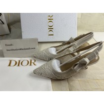 Dior J'Adior Slingback Pumps 65mm Women D-Lace Macrame Motif Mesh White
