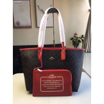 Coach Reversible City Tote In Signature Canvas Bag Black Red