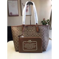 Coach Reversible City Tote In Signature Canvas Bag Chocolate