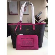 Coach Reversible City Tote In Signature Canvas Bag Rose Pink