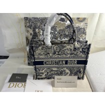 Dior Book Tote Ecru and Blue Toile de Jouy Embroidery