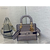 Dior Book Tote Macro Houndstooth Embroidery Blue 24CM