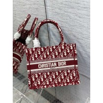 Dior Book Tote Red Dior Oblique Embroidery