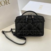 Dior Caro Box Bag Quilted Macrocannage Calfskin Black
