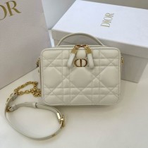 Dior Caro Box Bag Quilted Macrocannage Calfskin White