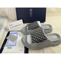 Dior H-Town Sandal Gray Rubber with Beige and Black Dior Oblique Jacquard