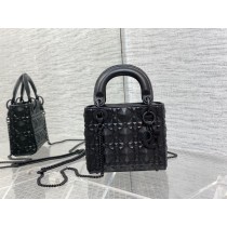 Dior Lady Dior Bag 17CM Cannage Calfskin with Diamond Motif Black