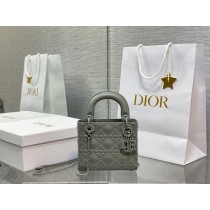 Dior Lady Dior Bag 17CM Cannage Calfskin with Diamond Motif Grey
