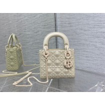 Dior Lady Dior Bag 17CM Cannage Calfskin with Diamond Motif White