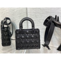 Dior Lady Dior Bag 20CM Cannage Calfskin with Diamond Motif Black
