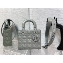 Dior Lady Dior Bag 20CM Cannage Calfskin with Diamond Motif Grey