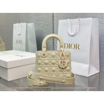 Dior Lady Dior Bag 20CM Cannage Calfskin with Diamond Motif White