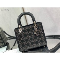 Dior Lady Dior Bag 24CM Strass Cannage Satin Black
