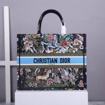 Dior Large Book Tote 41CM Forest Motif Embroidery Black