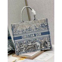 Dior Large Book Tote Blue Multicolor Toile de Jouy Voyage Embroidery