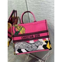 Dior Large Book Tote Tiger Embroidery Pink