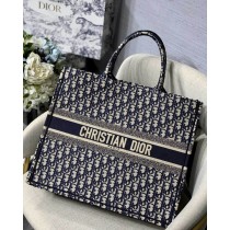 Dior Large Dior Book Tote Dior Oblique Embroidery Ecru Blue
