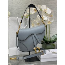 Dior Large Saddle Bag Grained Calfskin Blue Grey