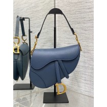 Dior Large Saddle Bag Grained Calfskin Dark Blue