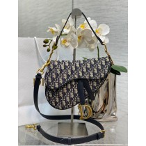 Dior Large Saddle Strap Bag 24CM Blue Dior Oblique Jacquard