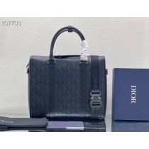 Dior Lingot Briefcase Blue CD Diamond Canvas Smooth Calfskin