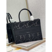 Dior Medium Book Tote 36CM D-Lace Embroidery Black