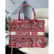Dior Medium Book Tote 36CM Embroidery Red