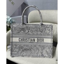 Dior Medium Book Tote 36CM Embroidery Grey