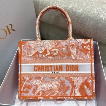 Dior Medium Book Tote 36CM Orange Multicolor Toile de Jouy Voyage Embroidery