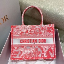 Dior Medium Book Tote 36CM Red Multicolor Toile de Jouy Voyage Embroidery