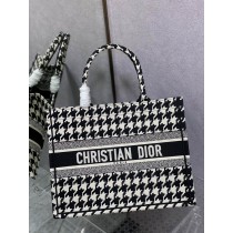 Dior Medium Book Tote Black White Macro Houndstooth Embroidery