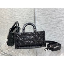 Dior Medium Lady D-Joy Bag Cannage Calfskin with Diamond Motif Black
