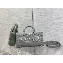 Dior Medium Lady D-Joy Bag Cannage Calfskin with Diamond Motif Grey