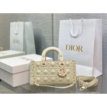 Dior Medium Lady D-Joy Bag Cannage Calfskin with Diamond Motif White