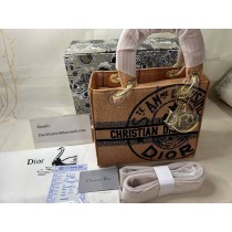 Dior Medium Lady D-Lite Bag Embroidered Jute Dior-Union Beige