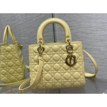 Dior Medium Lady Dior Bag 24CM Ultramatte Cannage Calfskin Yellow