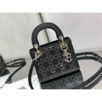 Dior Mini Lady Dior Bag 17CM Strass Cannage Satin Black