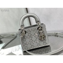 Dior Mini Lady Dior Bag 17CM Strass Cannage Satin Grey