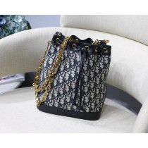Dior Oblique Drawstring Chain Bucket Bag Blue