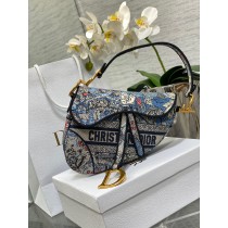 Dior Saddle Bag Dior Petites Fleurs Embroidery Blue