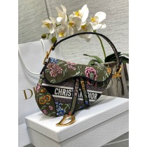 Dior Saddle Bag Dior Petites Fleurs Embroidery Green