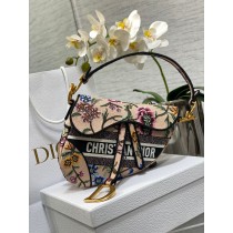 Dior Saddle Bag Dior Petites Fleurs Embroidery Nude