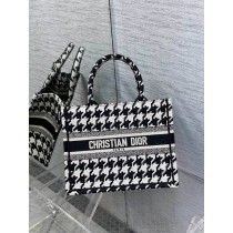 Dior Small Book Tote Black White Macro Houndstooth Embroidery