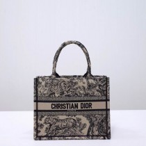 Dior Small Book Tote Chocolate Brown and Black Toile de Jouy Embroidery